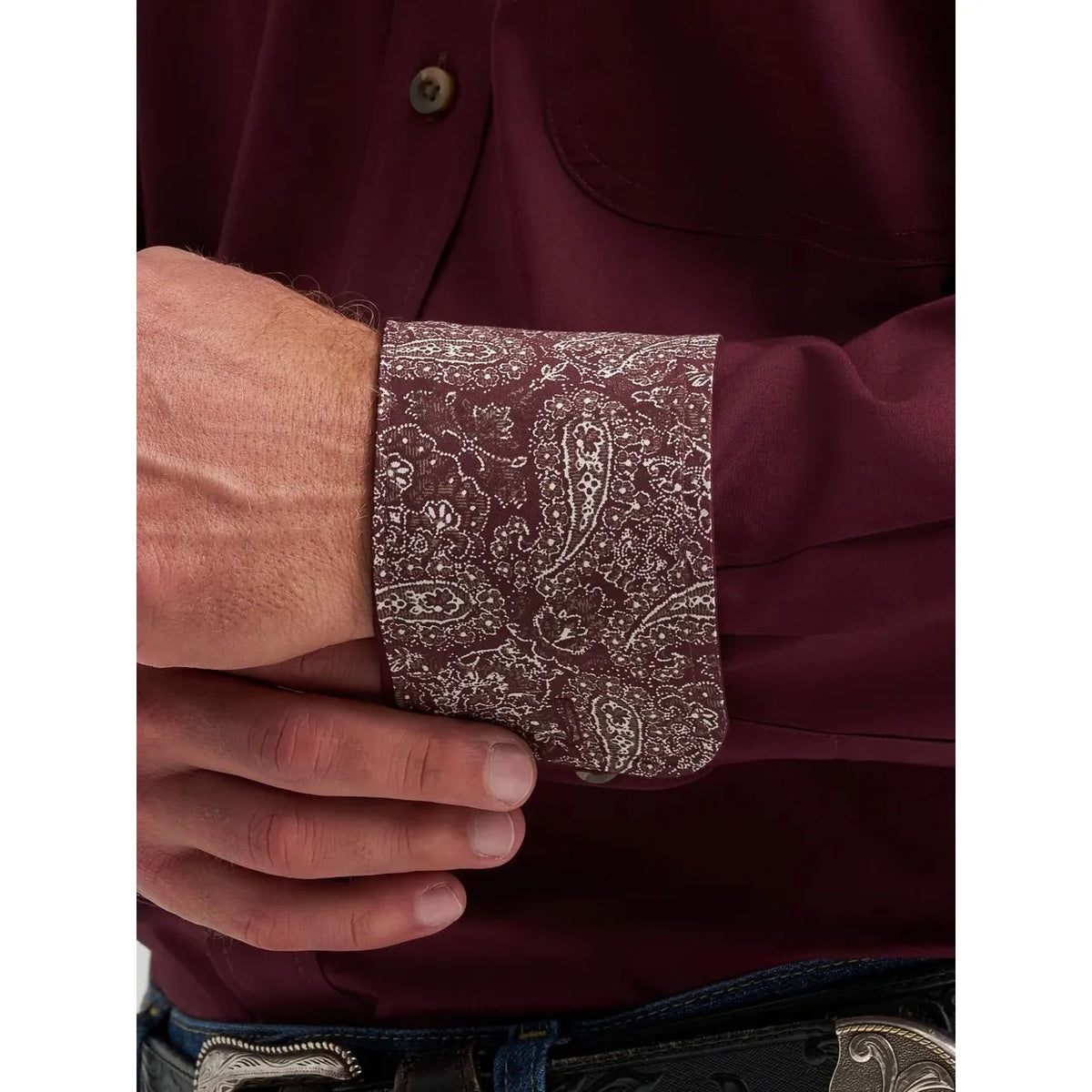 Wrangler Men's, George Straight, Long Sleeve, Burgundy 112385371
