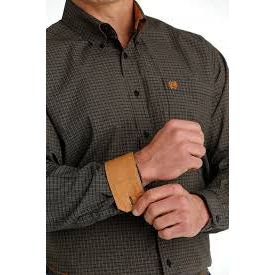 Mens Cinch Black and Gold Plaid Long Sleeve Button Up