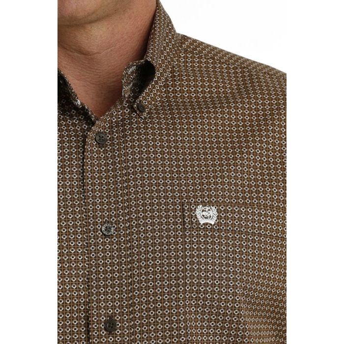 Mens Cinch Black and Brown Geometric Long Sleeve Button Up