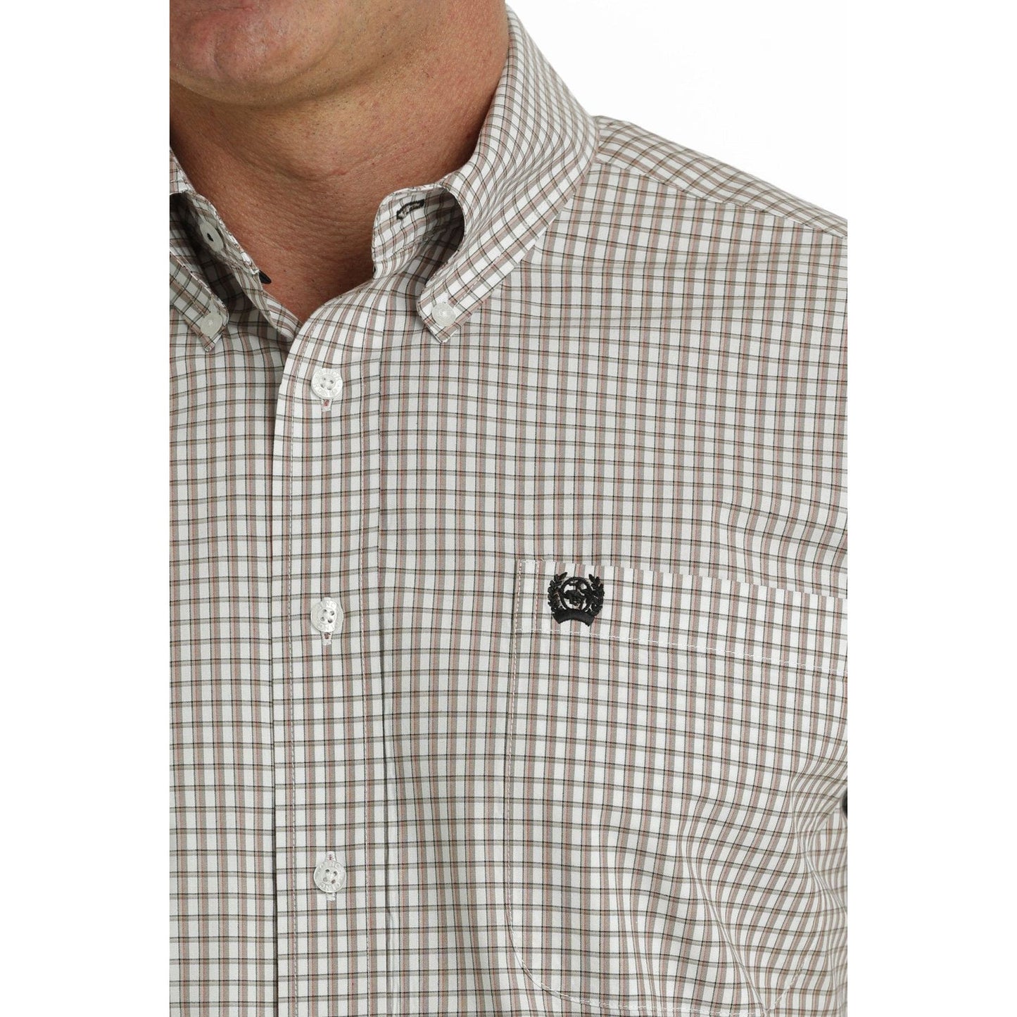 Mens Cinch White and Tan Plaid Long Sleeve Button Up