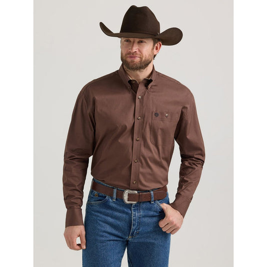 Mens Wrangler George Strait Brown Long Sleeve Button Up