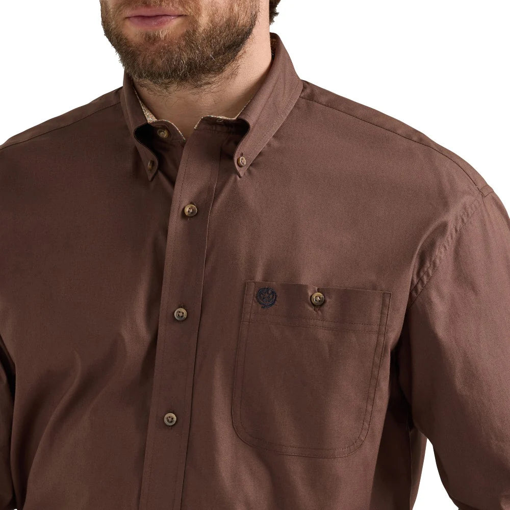 Mens Wrangler George Strait Brown Long Sleeve Button Up