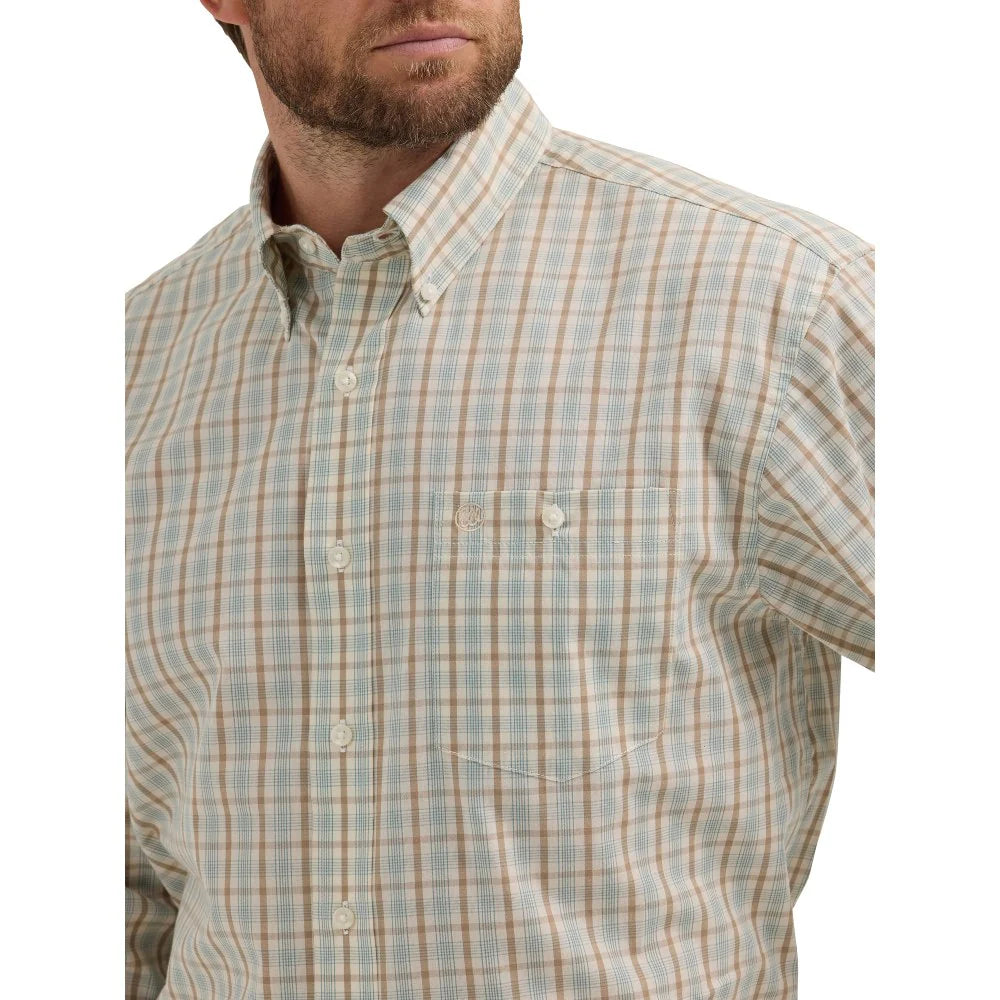 Mens Wrangler Tan Plaid Long Sleeve Button Up