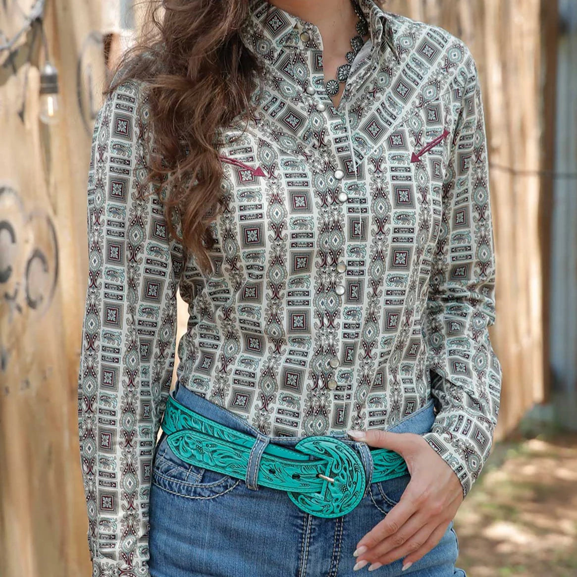 Cruel Denim Women’s Patterned Long Sleeve Western Shirt