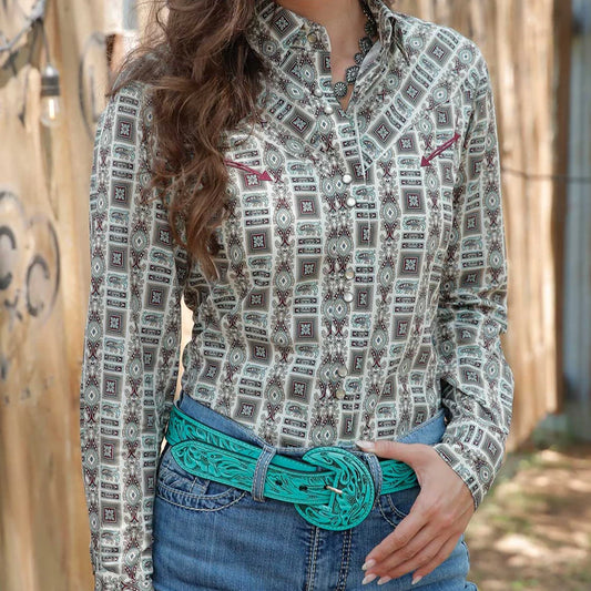 Cruel Denim Women’s Patterned Long Sleeve Western Shirt