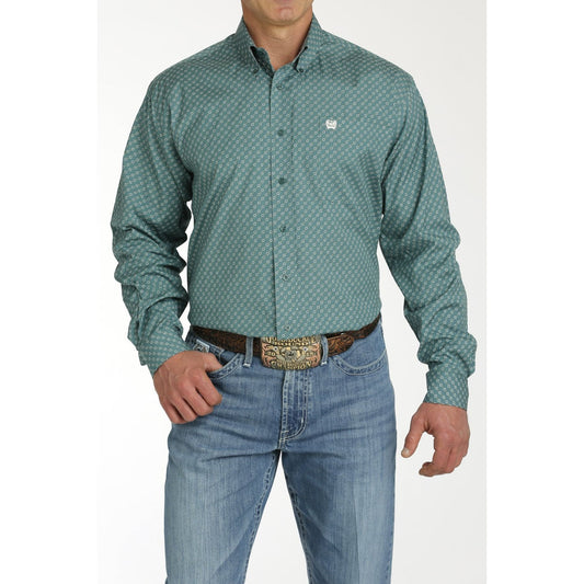 MENS CINCH GEOMETRIC PRINT BUTTON-DOWN WESTERN SHIRT - GREEN