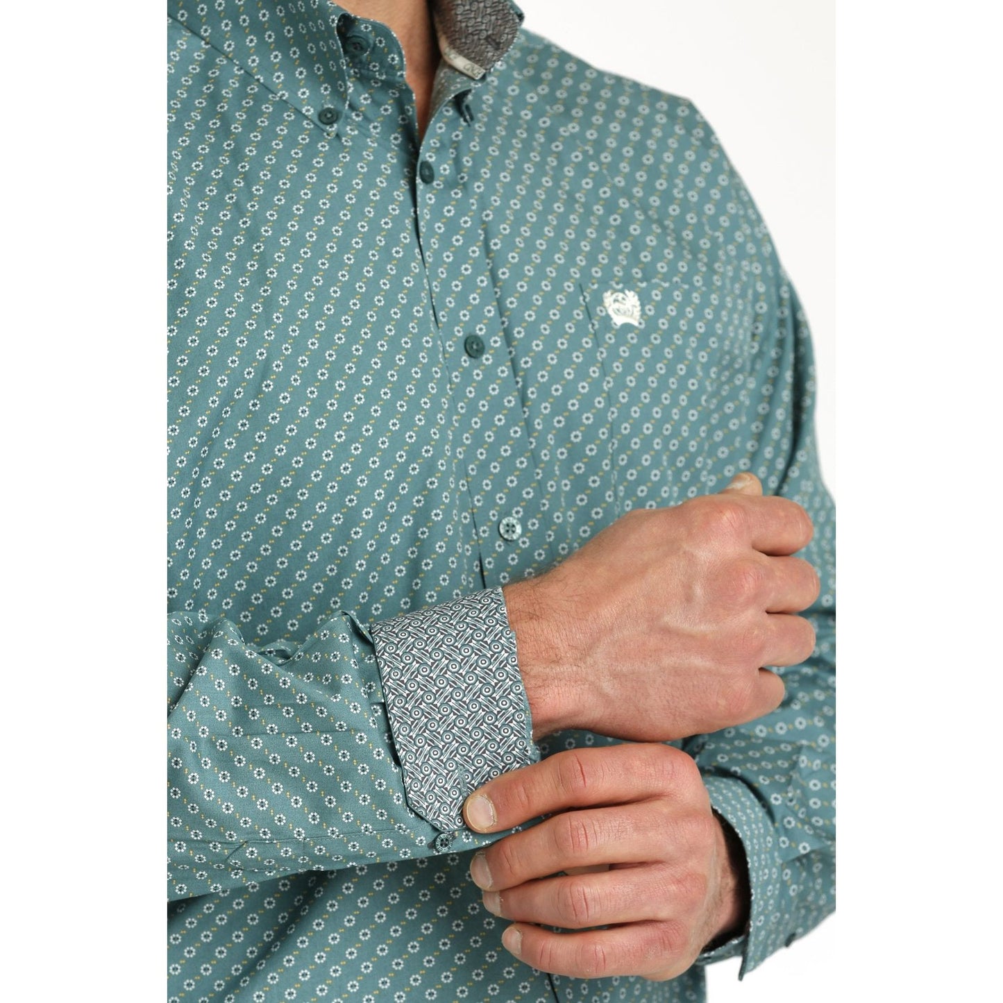 MENS CINCH GEOMETRIC PRINT BUTTON-DOWN WESTERN SHIRT - GREEN