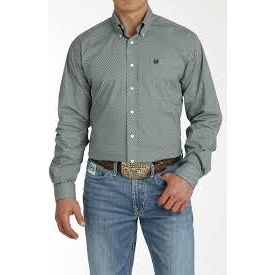 MENS CINCH GEOMETRIC PRINT BUTTON-DOWN WESTERN SHIRT - GREEN/CREAM