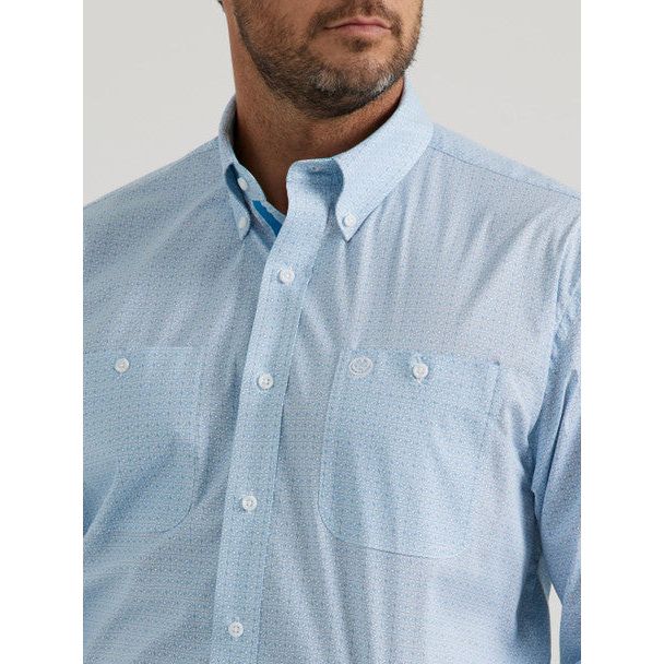 Mens Wrangler George Strait Light Blue Geometric Printed Long Sleeve Button Up