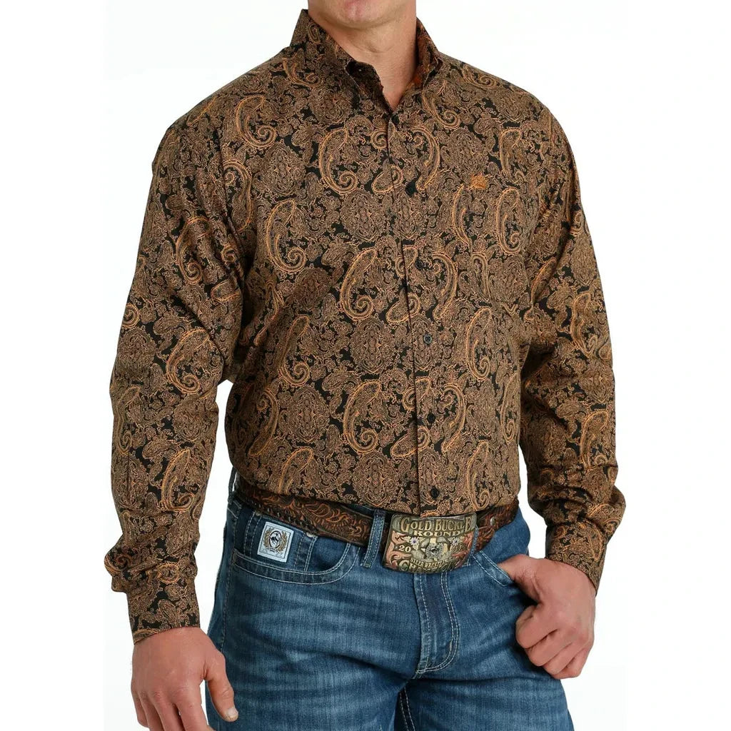 Mens Cinch Black/Khaki Paisley Long Sleeve Button Up