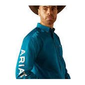 Ariat Men's Team Logo Twill Classic Fit Buttondown Shirt - Dark Teal/White