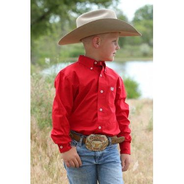 BOYS SOLID BUTTON-DOWN WESTERN SHIRT - RED #MTW7060029