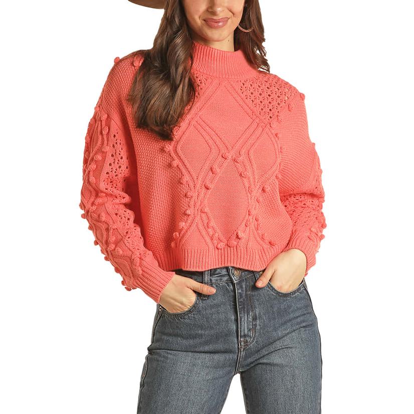 Rock and Roll Cowgirl Ladies Coral Knots Sweater #BW32T02696