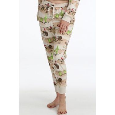 LADIES MATCH MOM COWBOY PRINT JOGGER - CREAM #CBU7489001