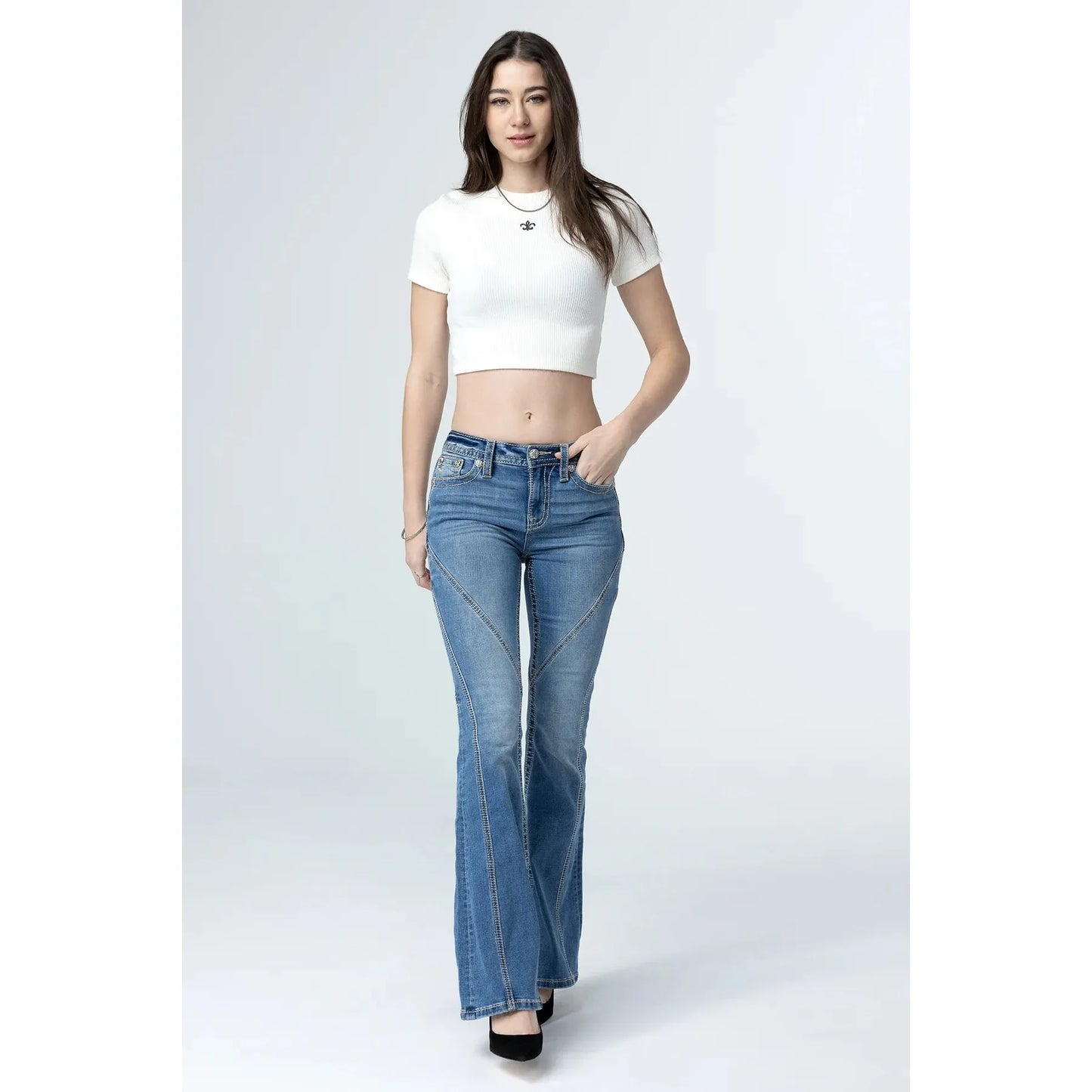 Miss Me Contour Stitch Slim Flare Jeans