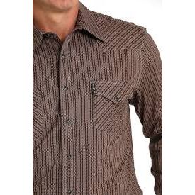 Cinch Men's Brown Geo Print Modern Fit Snap Long Sleeve Western Shirt #MTW1303080