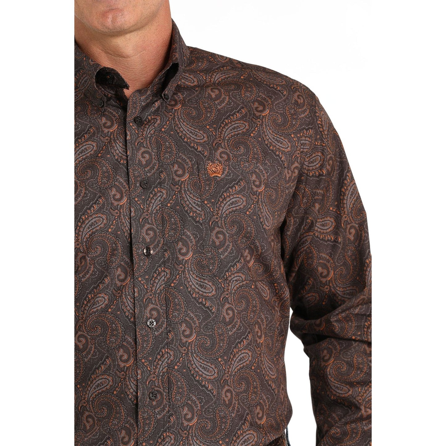 MEN'S PAISLEY PRINT BUTTON-DOWN WESTERN SHIRT - BROWN #MTW1105819