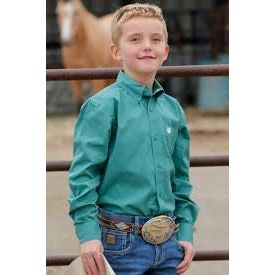 Cinch Boys' Long Sleeve Button Down Western Shirt - Solid Green #MTW7060355