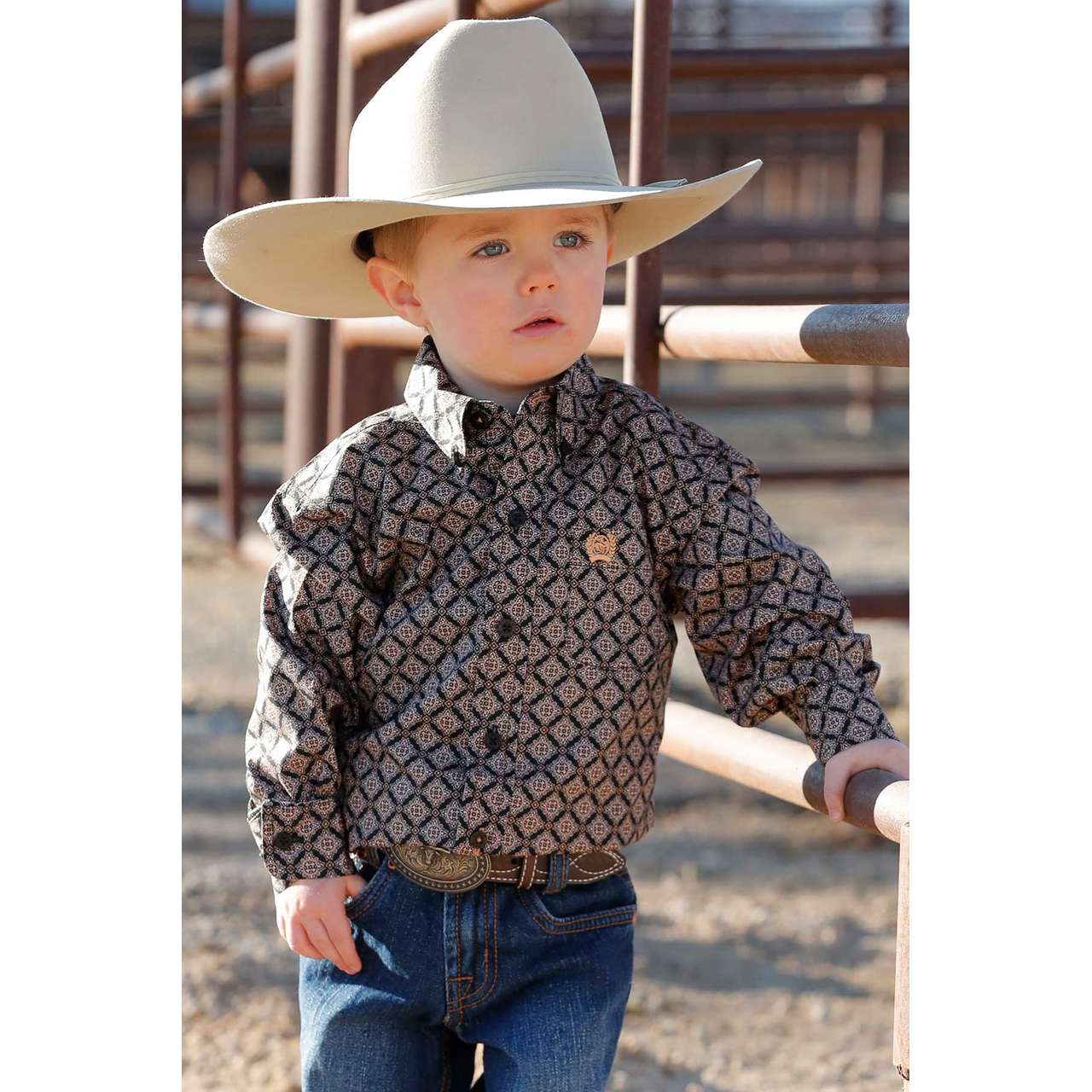 CINCH BLACK GEOMETRIC PRINT - KIDS BOYS SHIRT  #MTW7062360