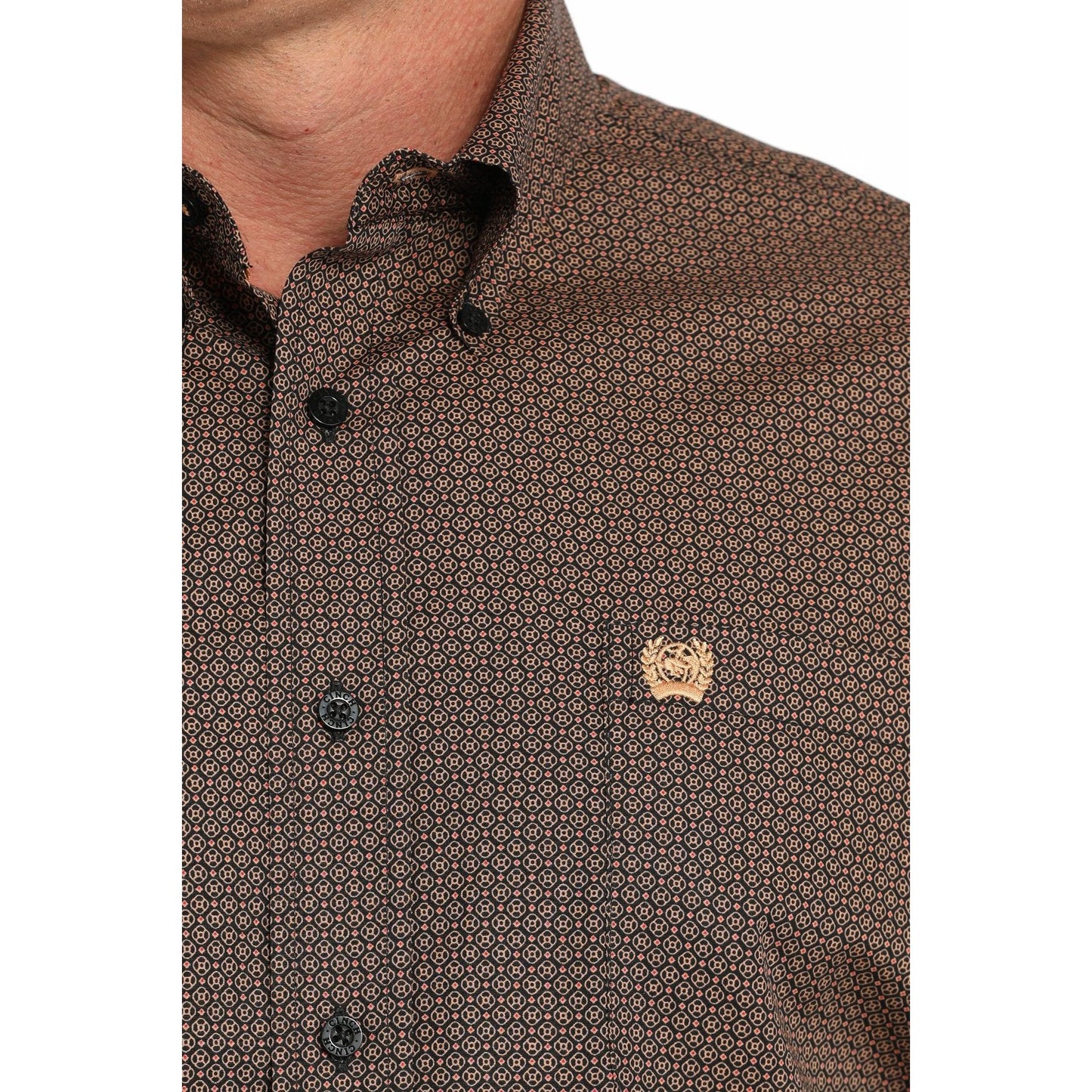 MEN'S GEOMETRIC PRINT BUTTON-DOWN WESTERN SHIRT - BLACK #MTW1105831