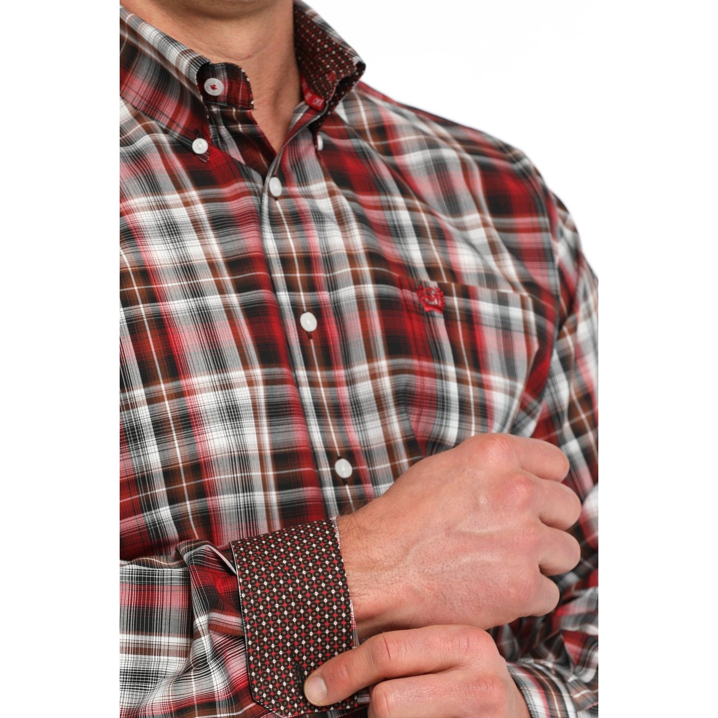 MEN'S PLAID BUTTON-DOWN WESTERN SHIRT - RED #MTW1105838