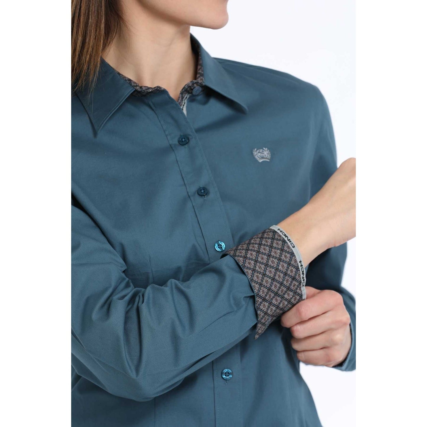 WOMEN'S SOLID BUTTON-DOWN WESTERN SHIRT - TEAL #MSW9165060