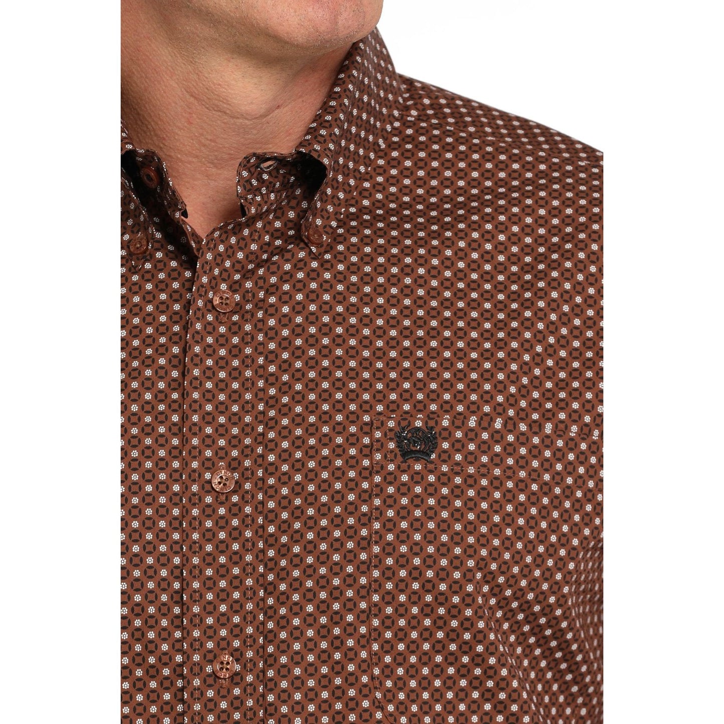 MEN'S GEOMETRIC PRINT BUTTON DOWN WESTERN SHIRT - BROWN #MTW1105835