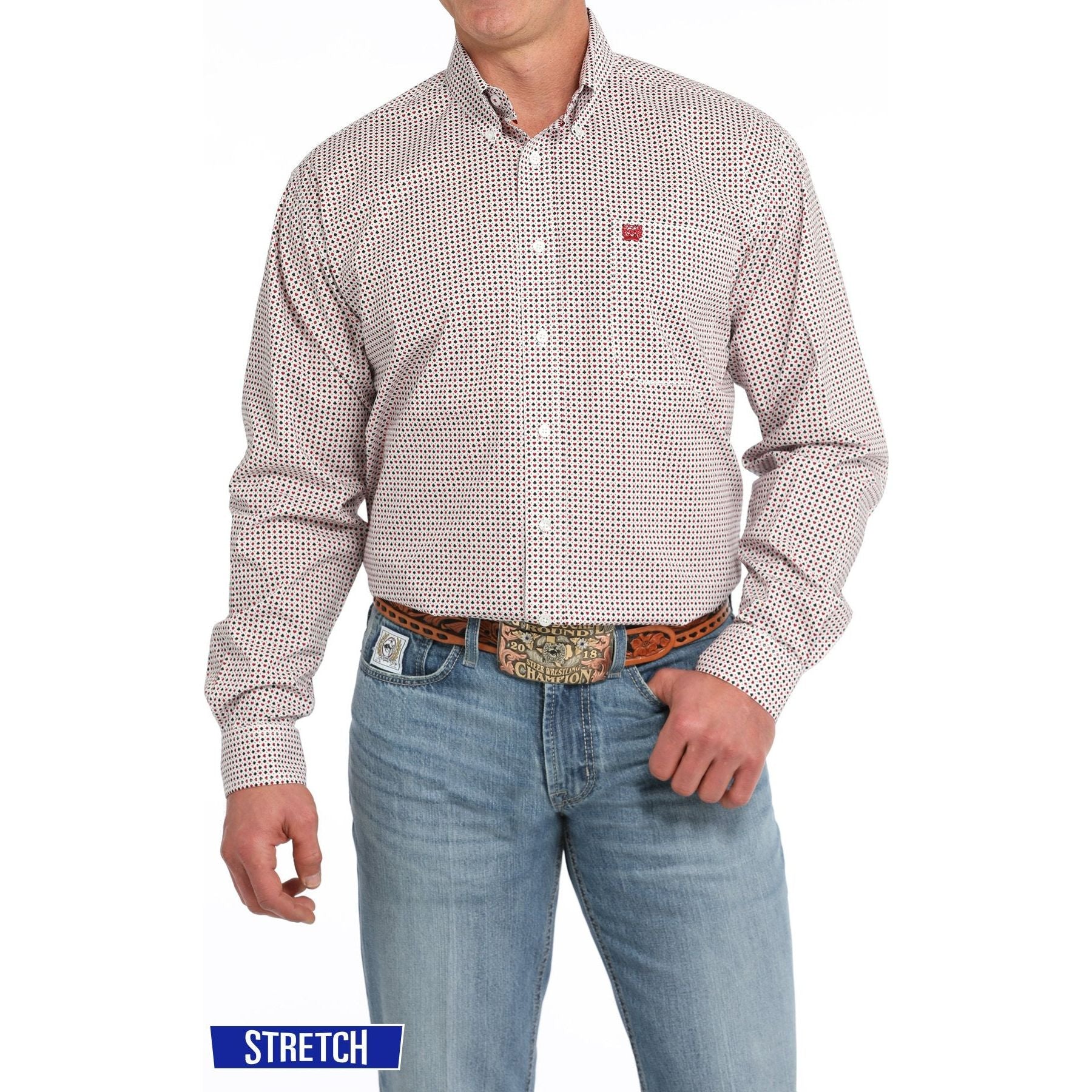 MEN'S CARD GAME PRINT BUTTON-DOWN WESTERN SHIRT - WHITE #MTW1105839