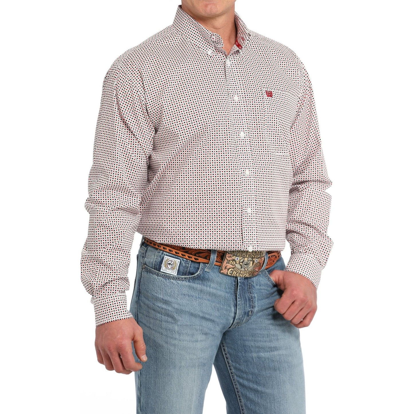 MEN'S CARD GAME PRINT BUTTON-DOWN WESTERN SHIRT - WHITE #MTW1105839