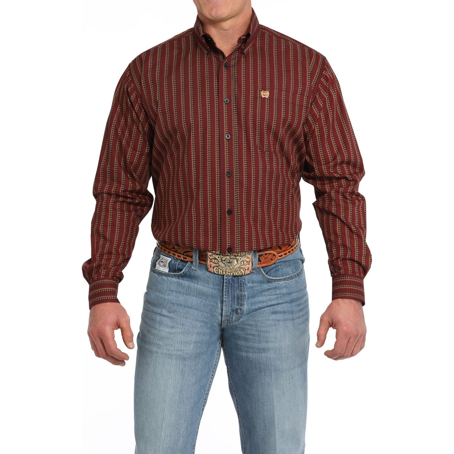 MEN'S SHOTGUN SHELL PRINT BUTTON-DOWN WESTERN SHIRT - RED #MTW1105842