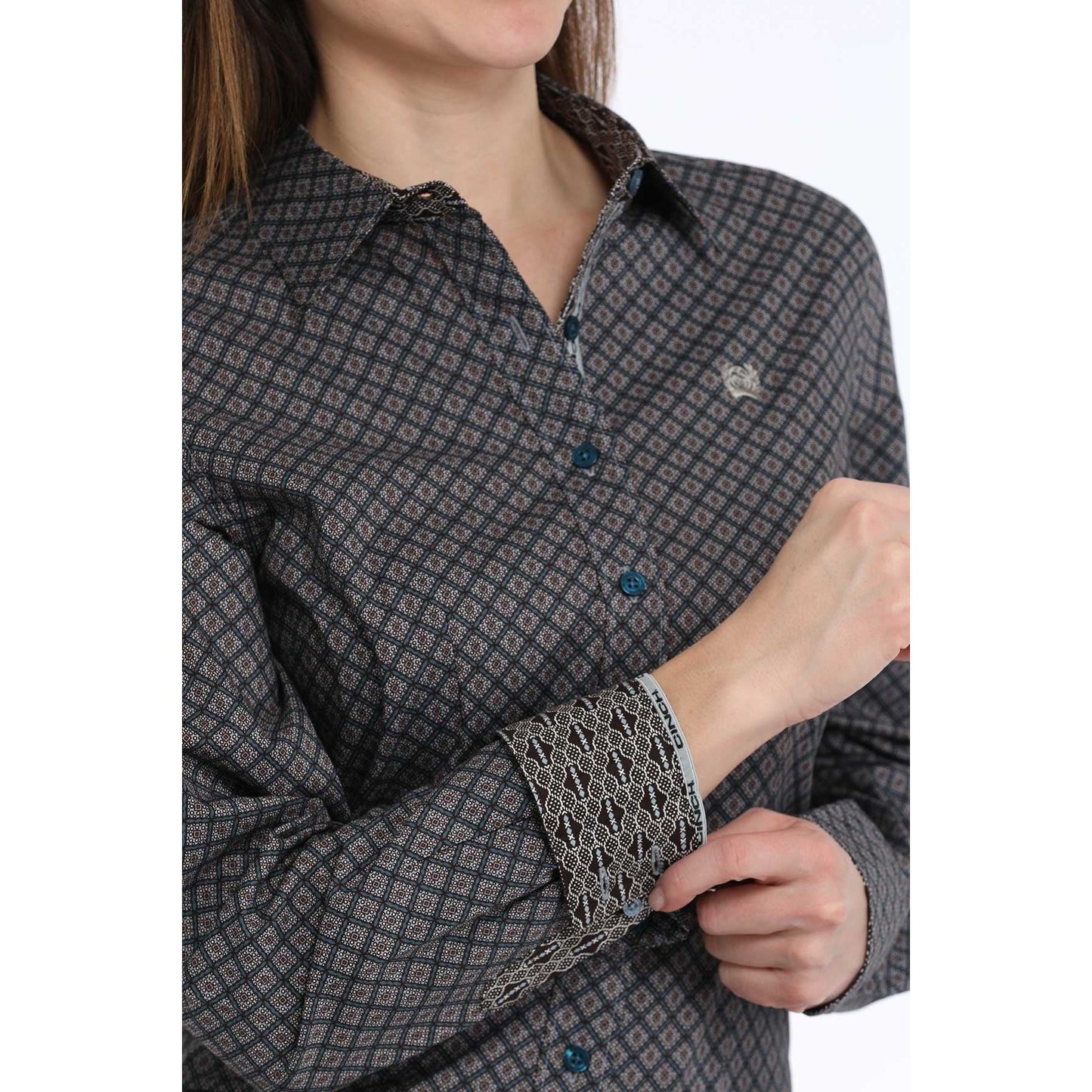 WOMEN'S GEOMETRIC PRINT BUTTON-DOWN WESTERN SHIRT - MULTI #MSW9165061