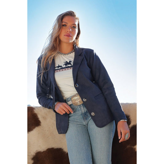 WOMEN'S SUEDE BLAZER - NAVY #CWJ7496001