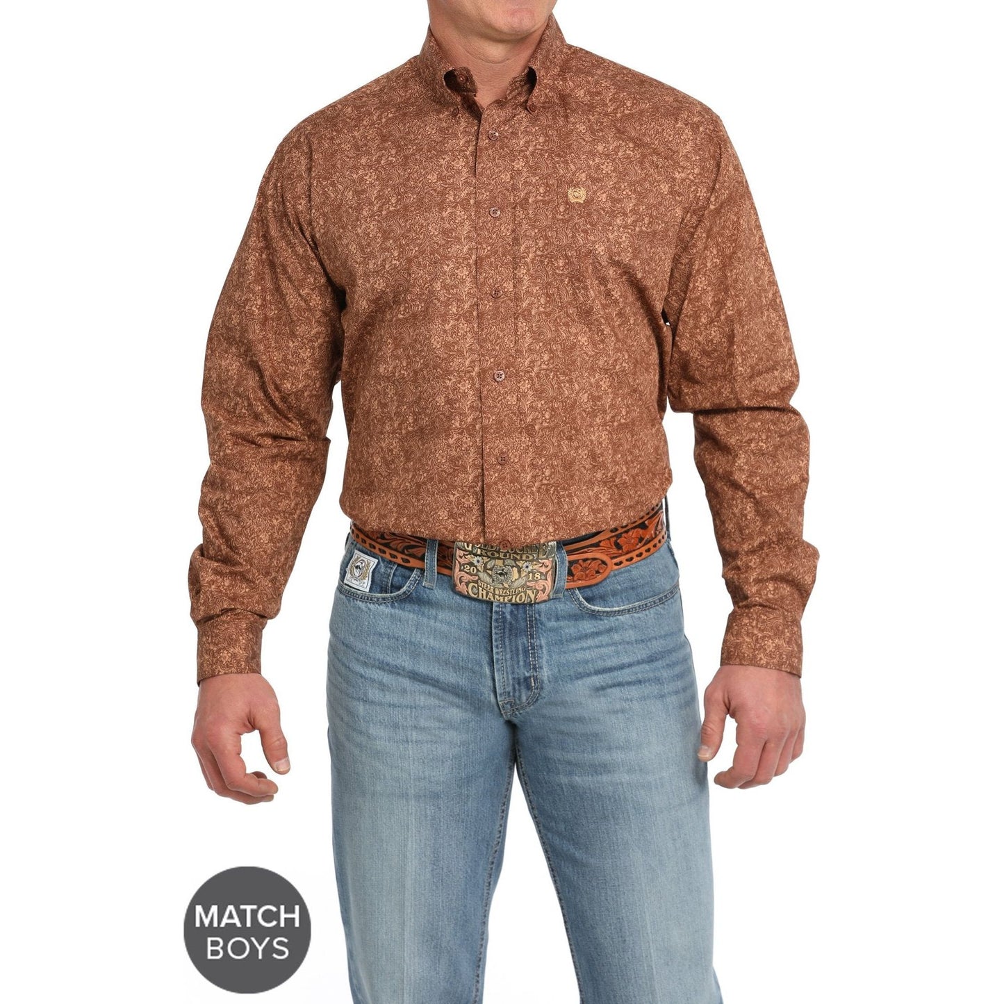 MEN'S PAISLEY PRINT BUTTON-DOWN WESTERN SHIRT - BROWN #MTW1105832