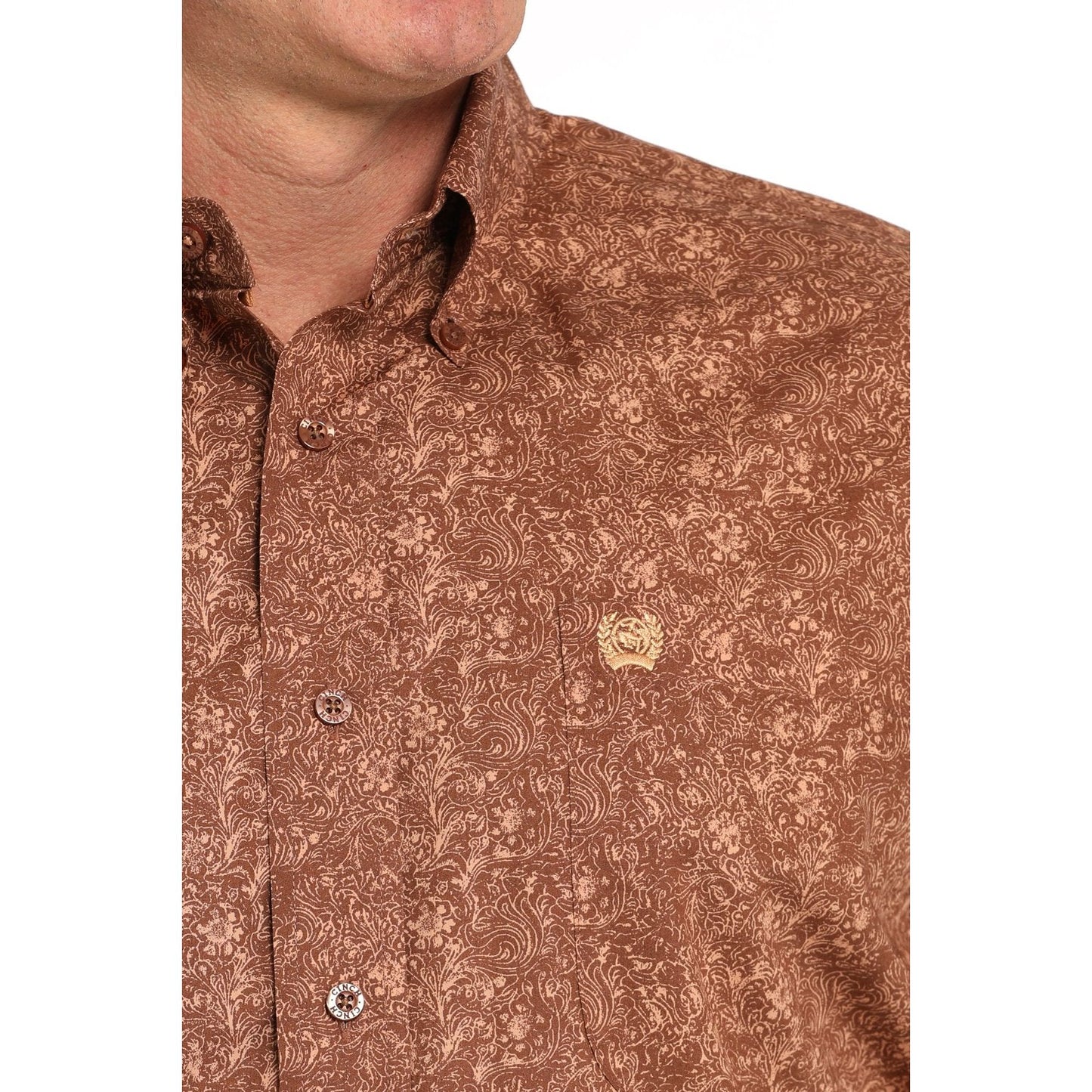 MEN'S PAISLEY PRINT BUTTON-DOWN WESTERN SHIRT - BROWN #MTW1105832