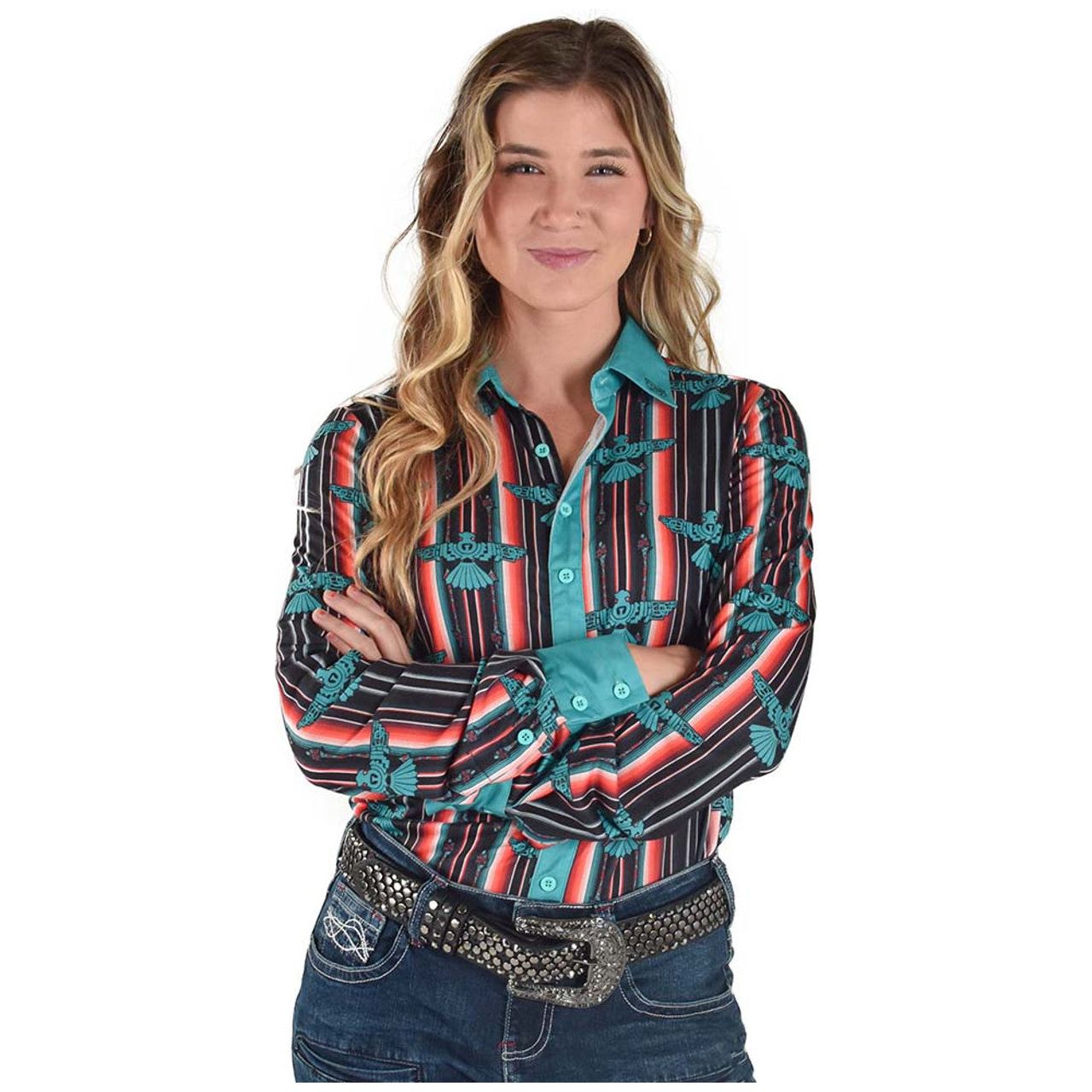 Cowgirl Tuff Pullover Button-Up (Serape Thunderbird Mid-Weight Stretch Jersey)