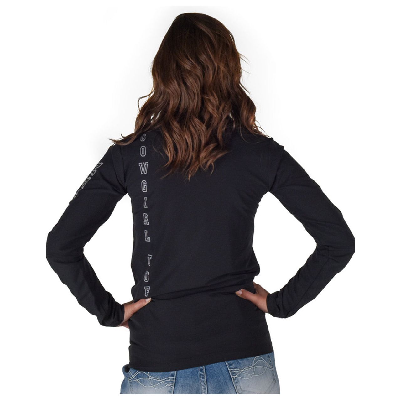 Cowgirl Tuff Quarter Zip Cadet (Black Mid-Weight Stretch Unlined Microfiber With Gray Printed Logos)