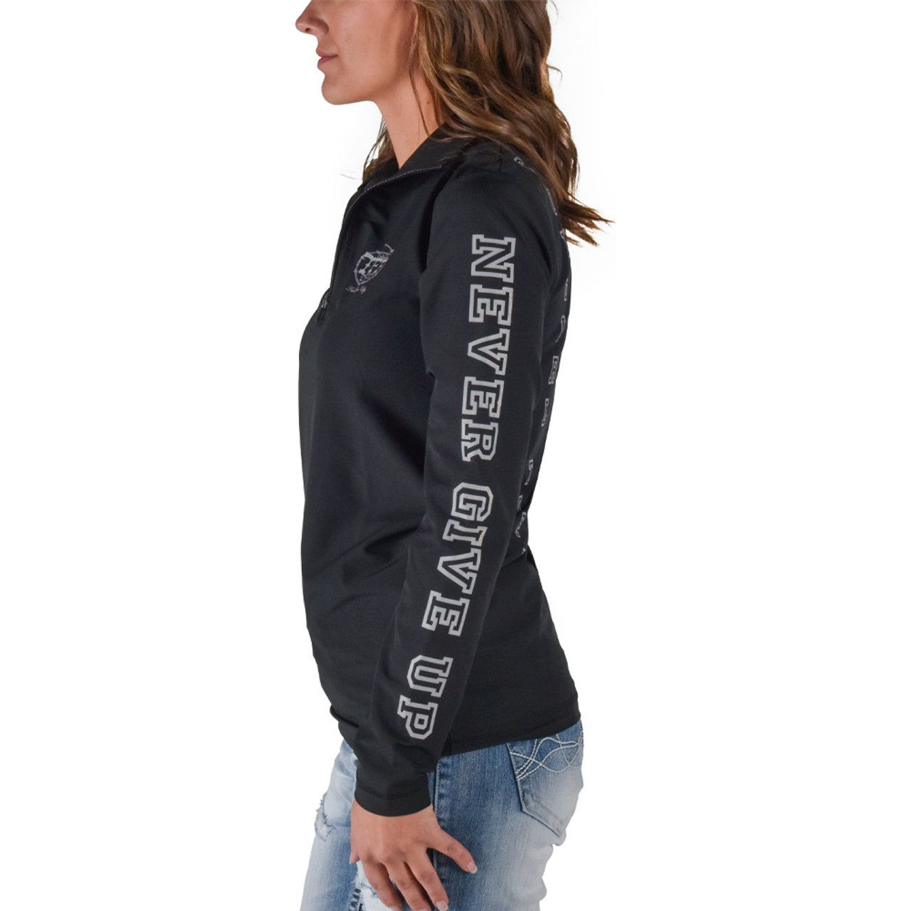 Cowgirl Tuff Quarter Zip Cadet (Black Mid-Weight Stretch Unlined Microfiber With Gray Printed Logos)