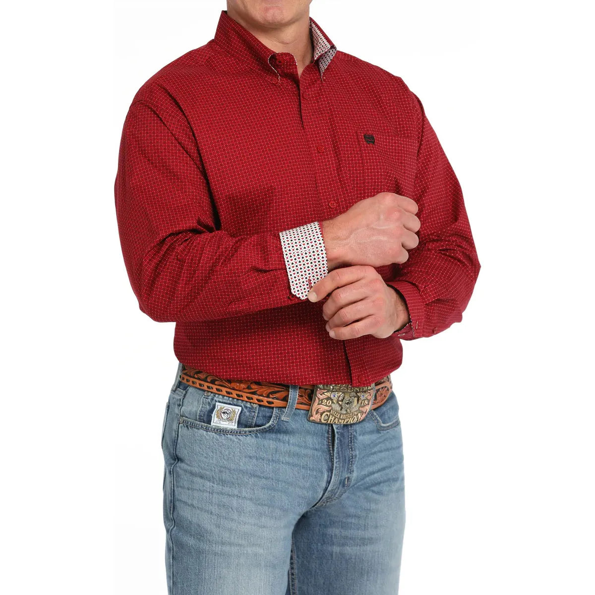 Cinch Men's Red Geo Print Button Long Sleeve Western Shirt #MTW1105841