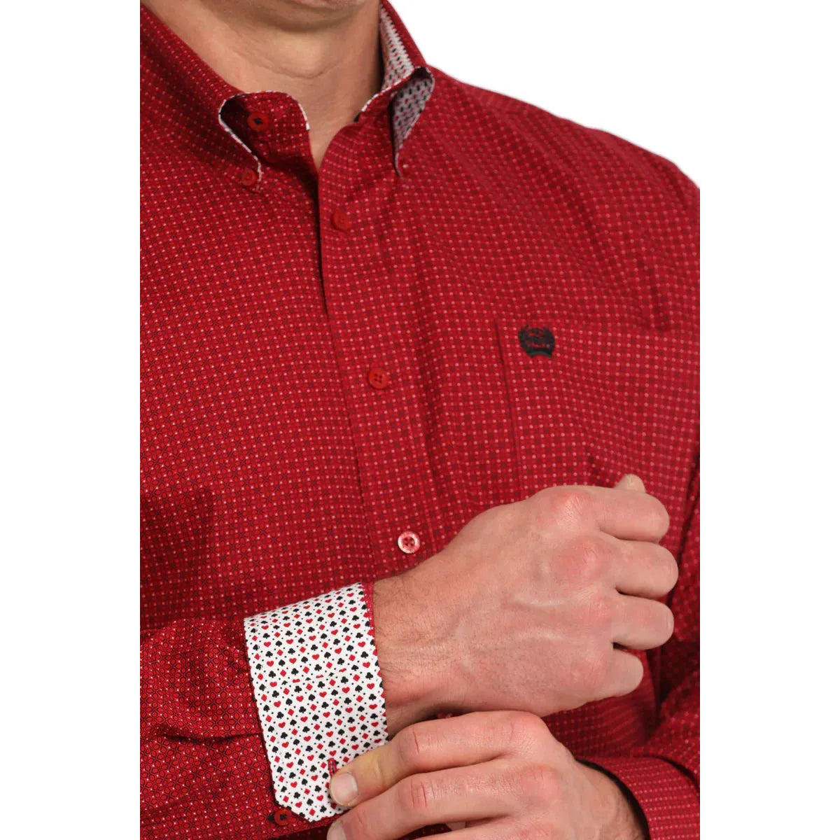 Cinch Men's Red Geo Print Button Long Sleeve Western Shirt #MTW1105841