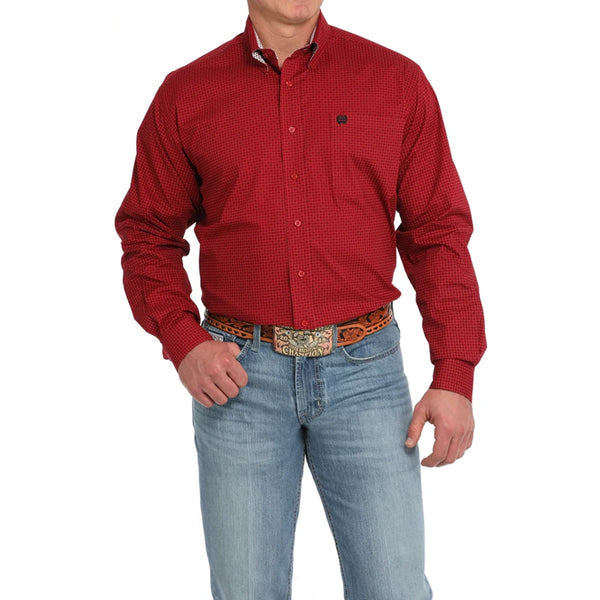 Cinch Men's Red Geo Print Button Long Sleeve Western Shirt #MTW1105841