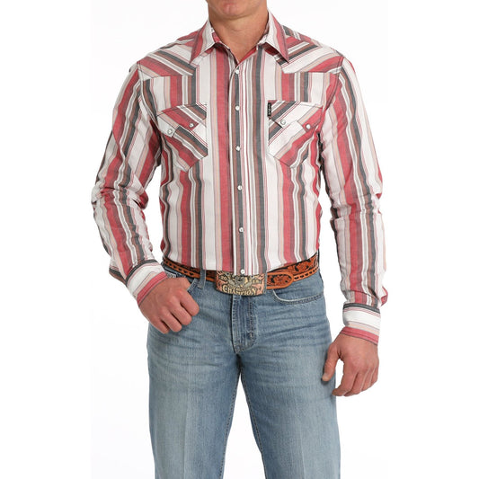 MEN'S MODERN FIT STRIPE SNAP FRONT WESTERN SHIRT - WHITE #MTW1301079