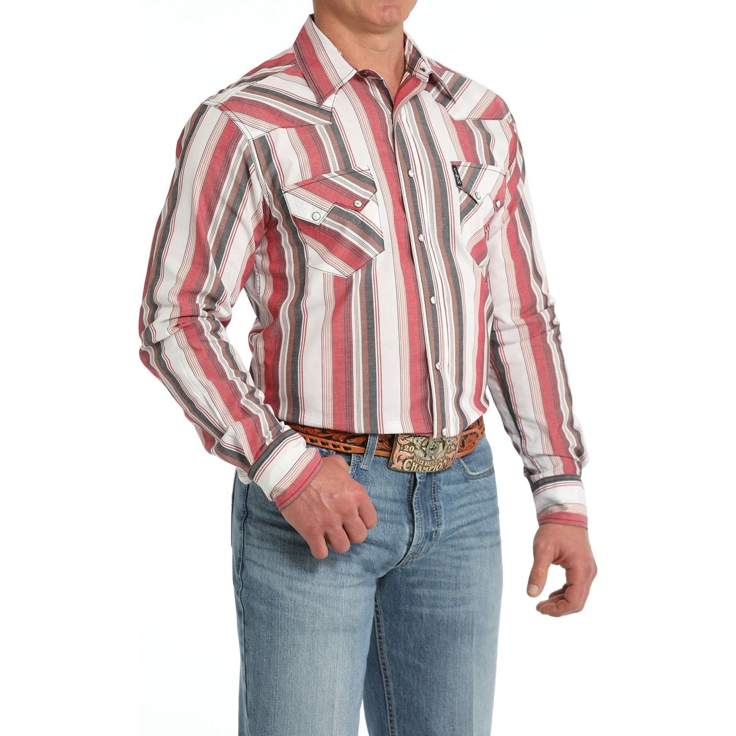 MEN'S MODERN FIT STRIPE SNAP FRONT WESTERN SHIRT - WHITE #MTW1301079