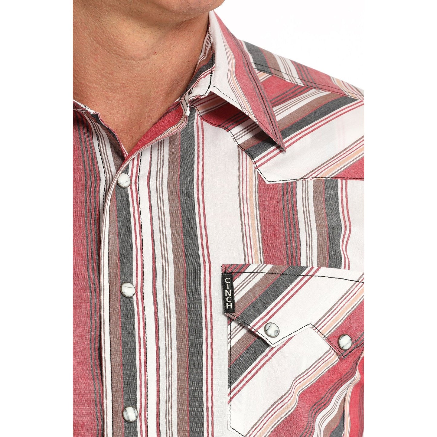 MEN'S MODERN FIT STRIPE SNAP FRONT WESTERN SHIRT - WHITE #MTW1301079