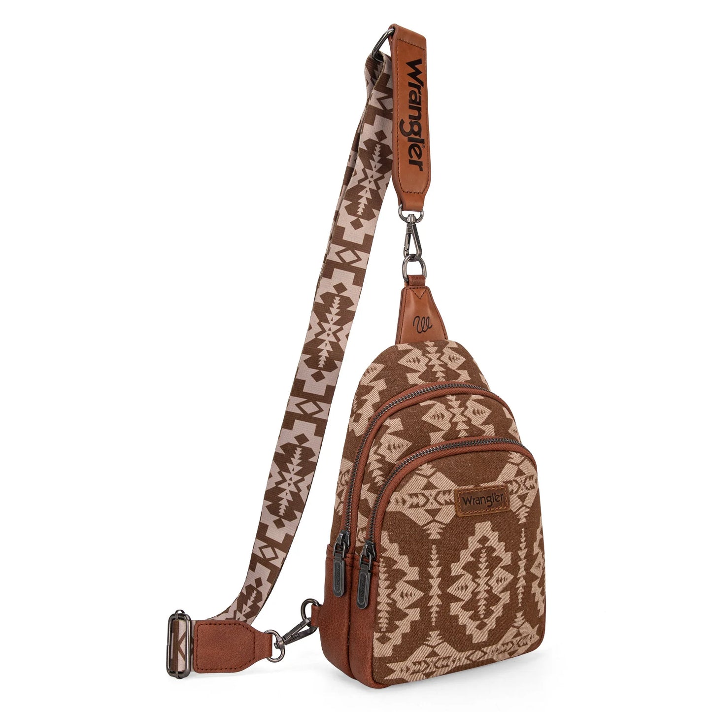 Wrangler Southwestern Print Small Canvas Sling Bag/Crossbody/Chest Bag - Brown WG2212-226