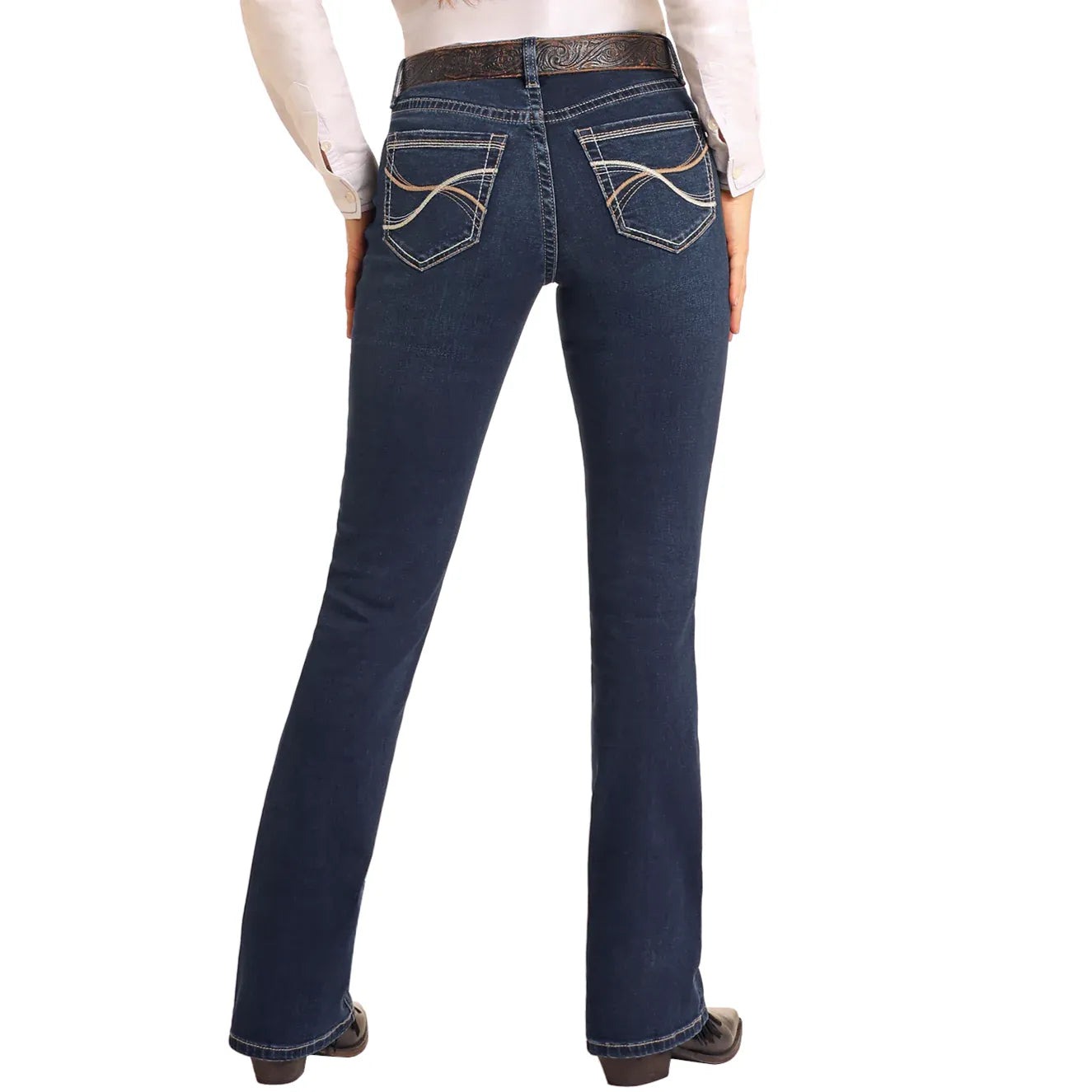 MID RISE DARK WASH CURVED STITCH RIDING JEANS #BW4RD05325