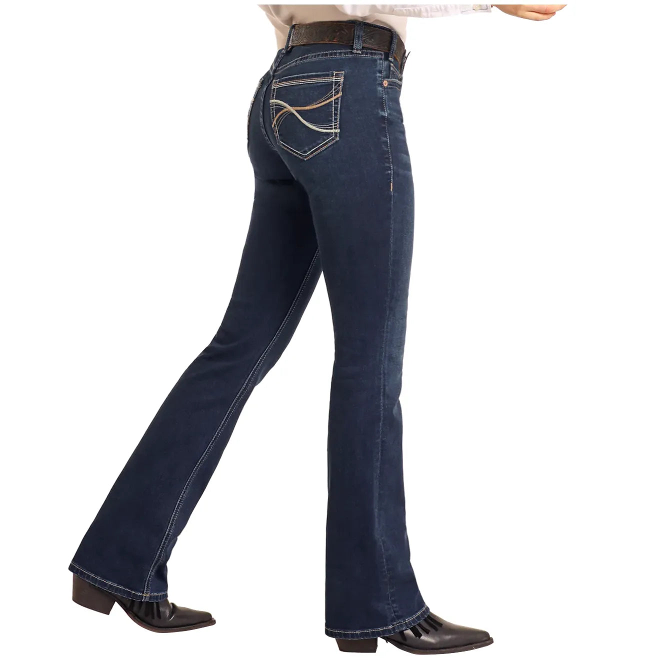 MID RISE DARK WASH CURVED STITCH RIDING JEANS #BW4RD05325