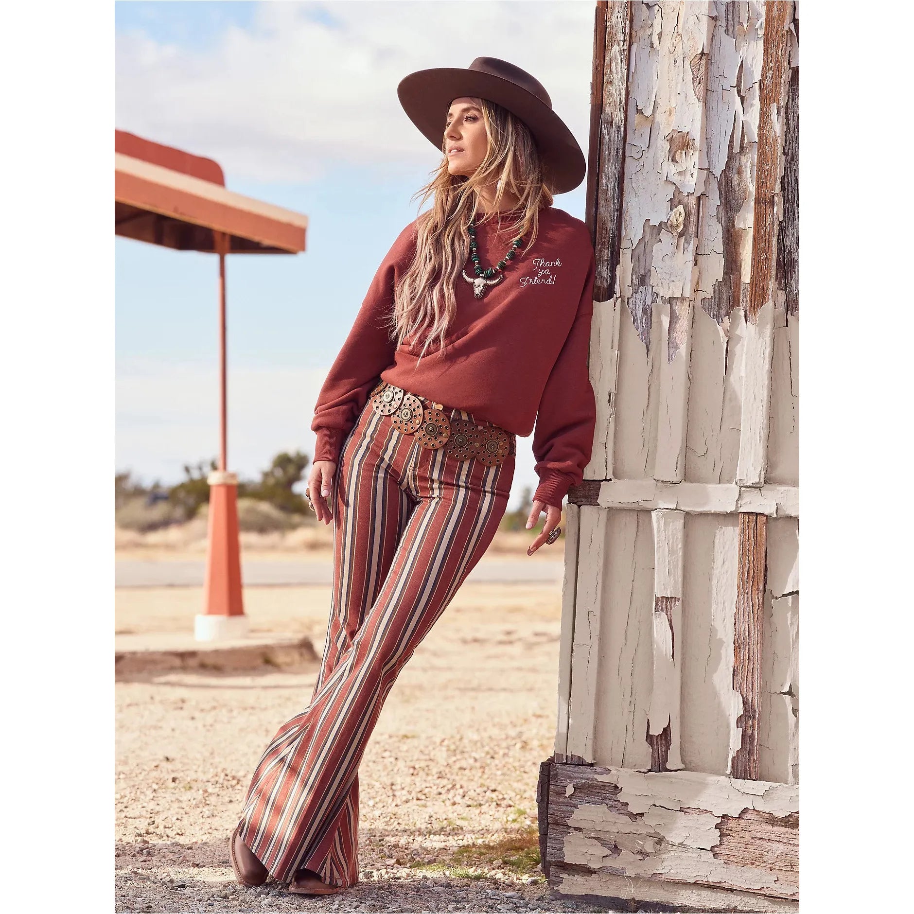 WRANGLER X LAINEY WILSON CLAY DENAY STRIPE BELL BOTTOMS