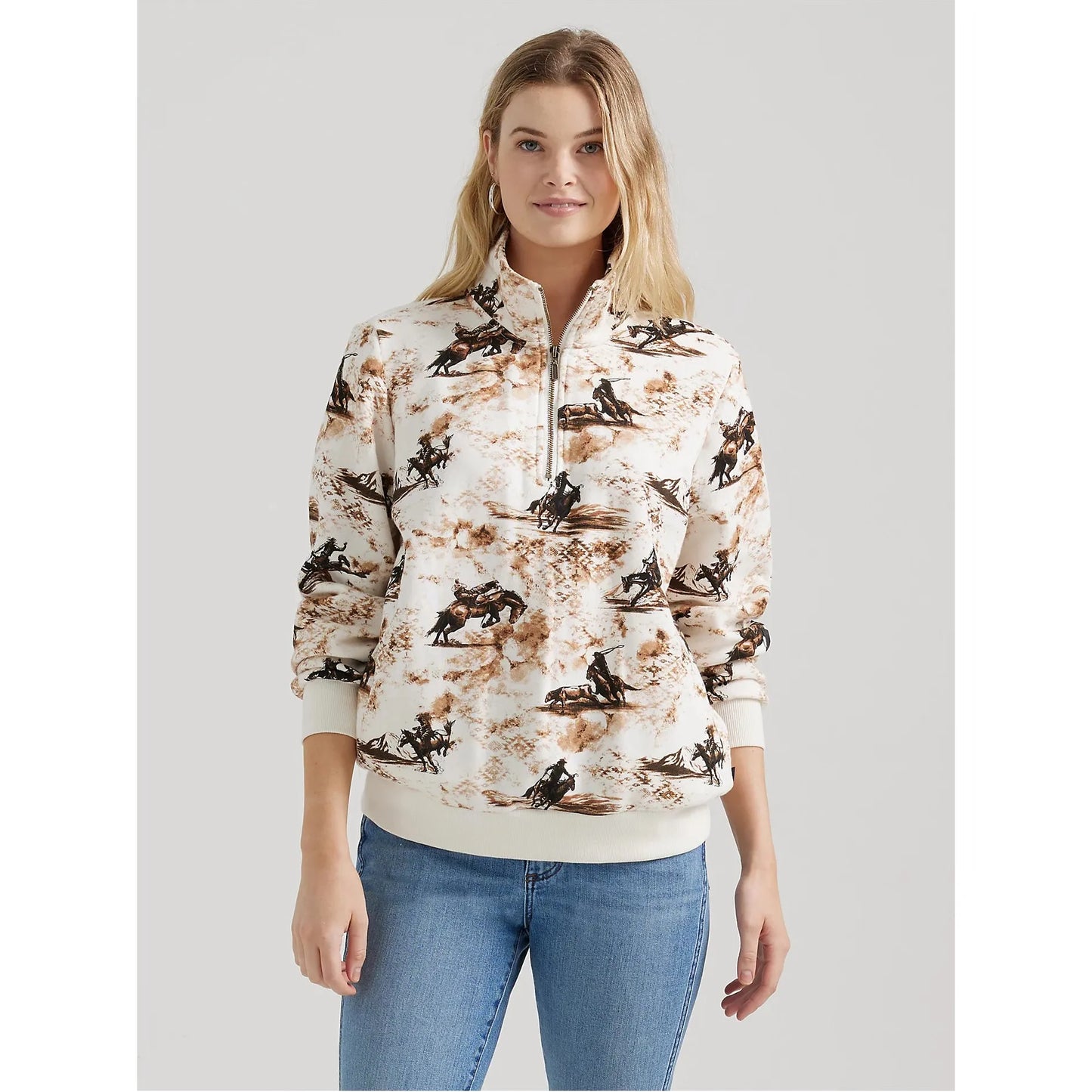 WOMEN'S WRANGLER BOLD BUCKING QUARTER ZIP SWEATSHIRT