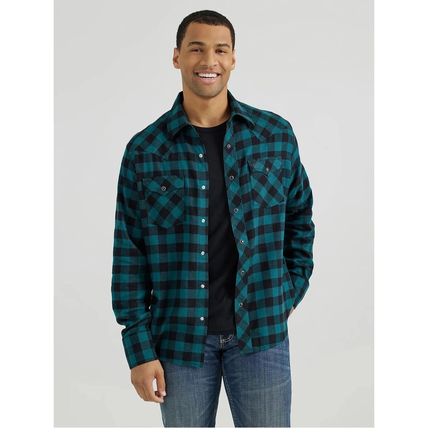 MEN'S WRANGLER RETRO® LONG SLEEVE FLANNEL WESTERN SNAP PLAID SHIRT