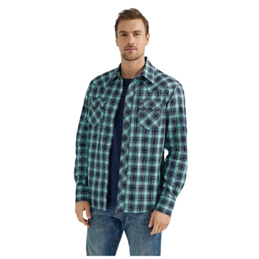 MEN'S WRANGLER RETRO® LONG SLEEVE SAWTOOTH SNAP POCKET WESTERN SHIRT Teal dream #112355374